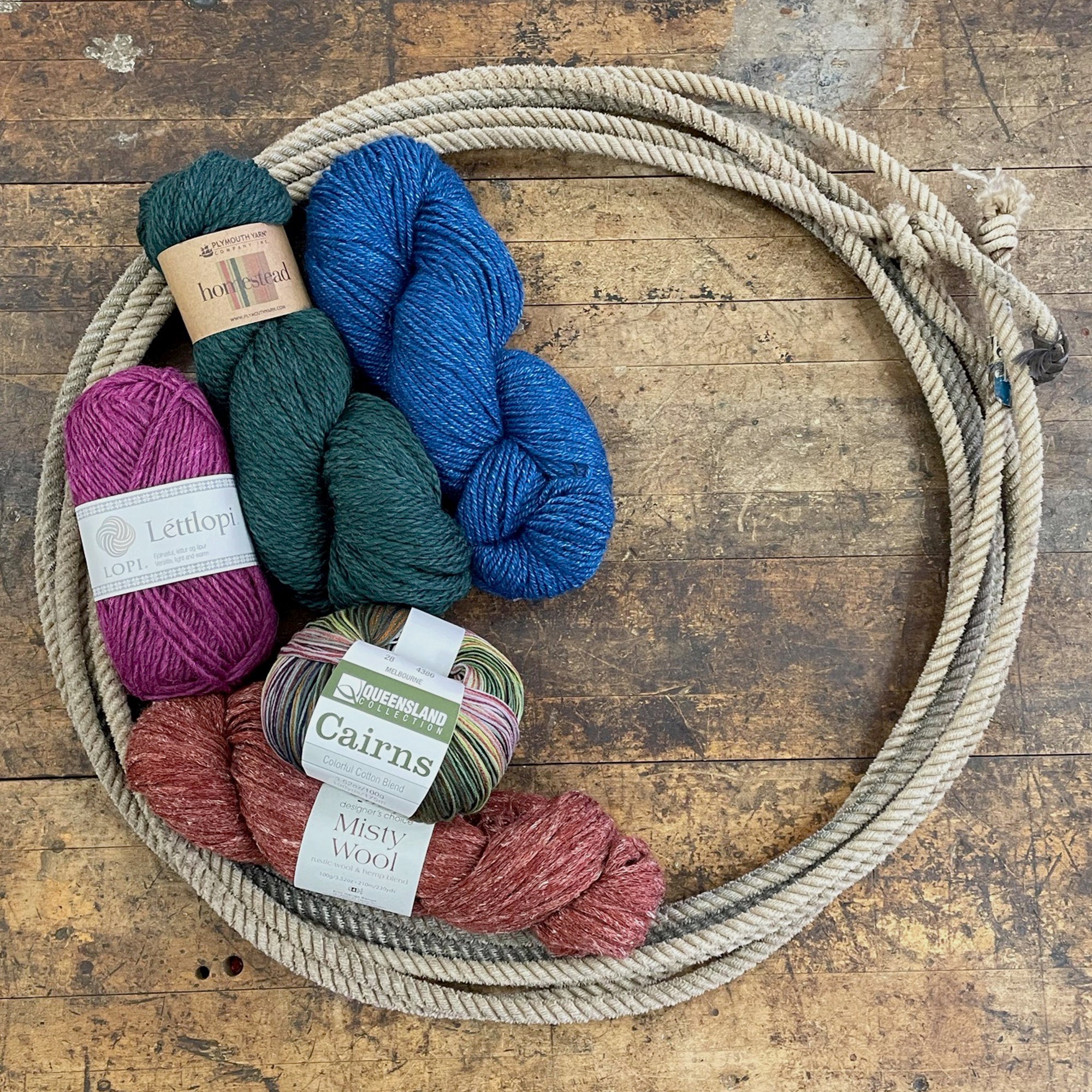 A lariat filled with Aran weight yarn