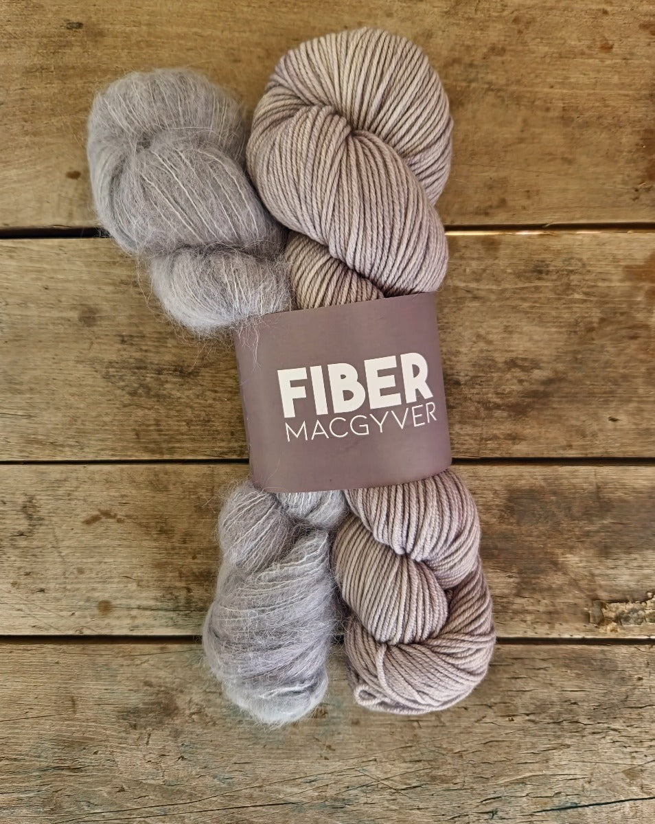 Fiber MacGyver Merino / Suri Set yarn color light gray and tan