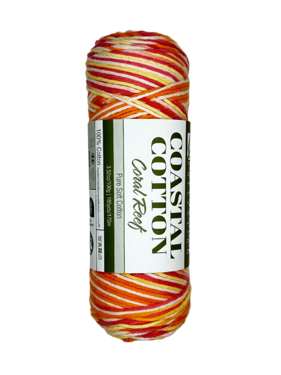 orange blue yellow white skein of yarn