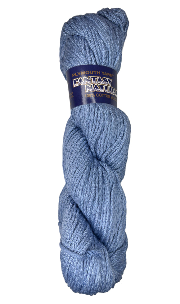 A skein of cotton yarn in the color periwinkle blue