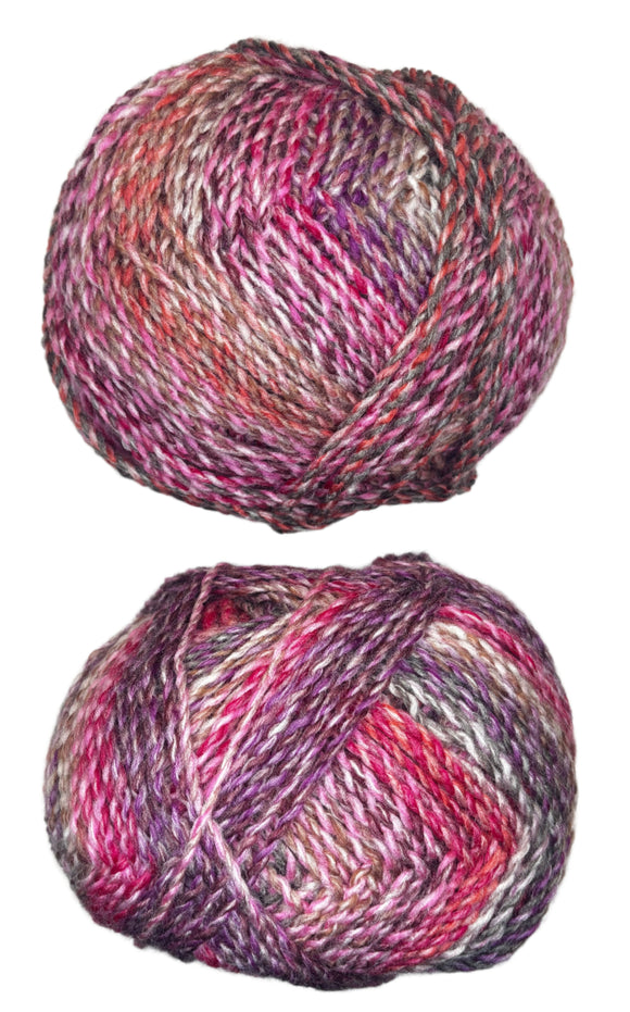 Pink, purple, grey ball of yarn