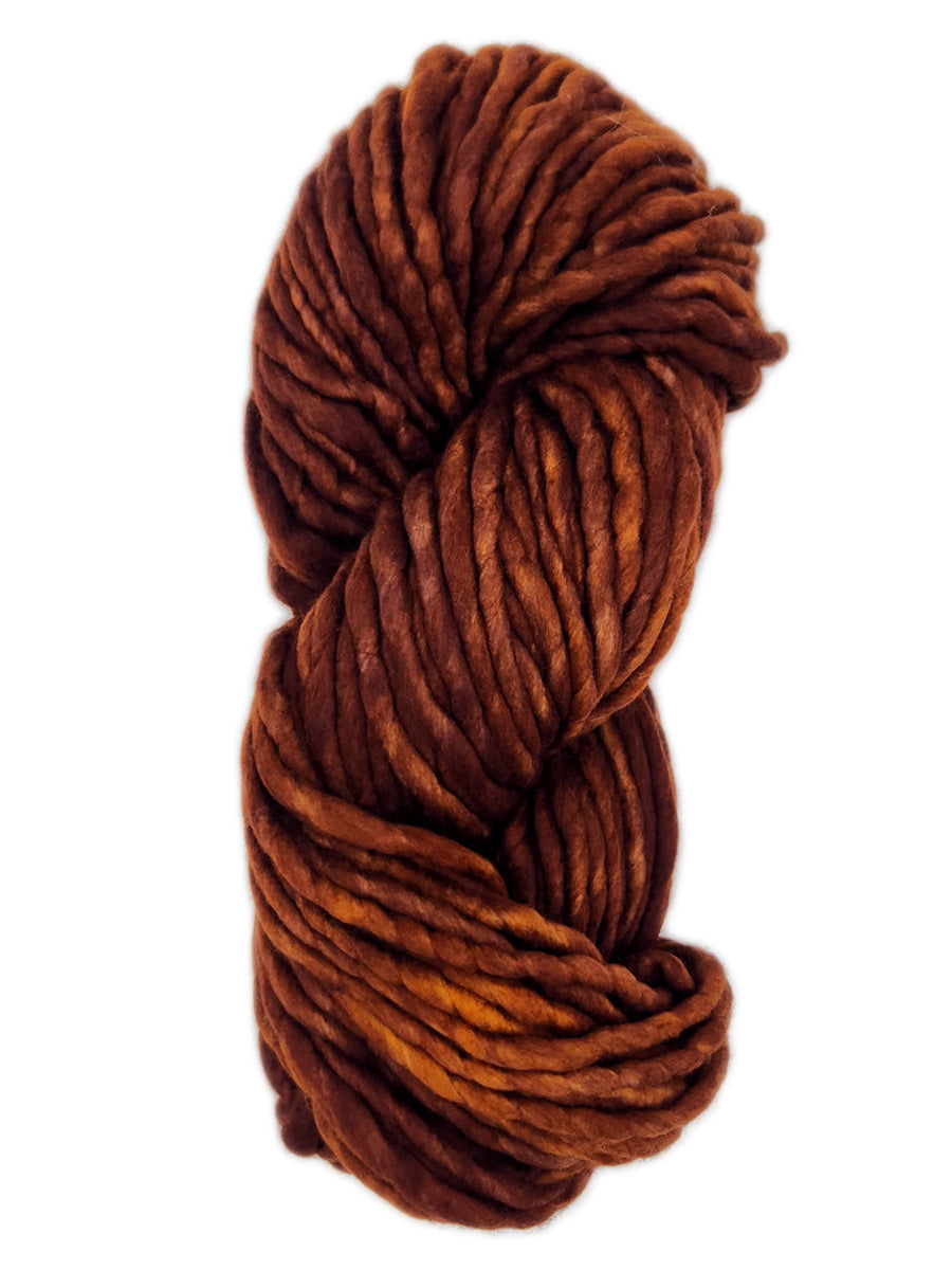 A brown skein of Malabrigo Rasta yarn