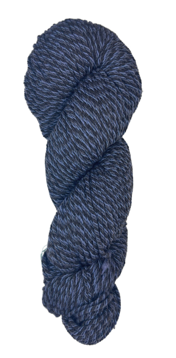 Navy blue and black marled skein of yarn