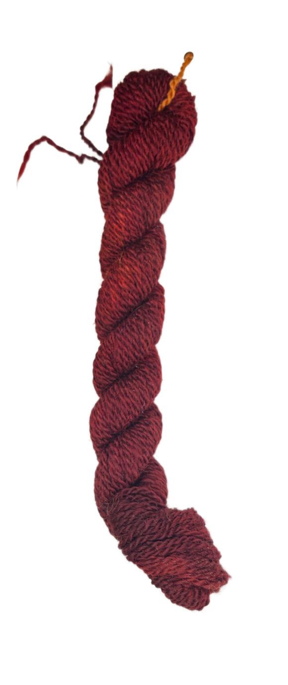 Mini skein of handspun hand dyed brick red yarn
