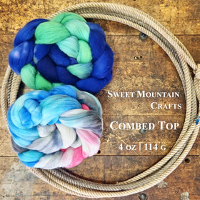 Sweet Mountain Craft Polwarth Combed Top Braid color blue green white black pink