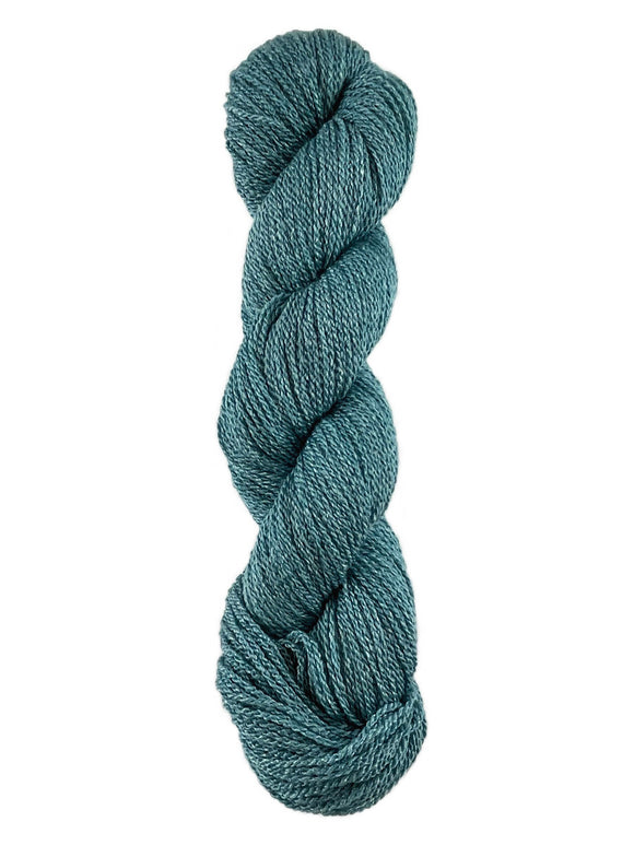 A teal skein of Mountain Meadow Wool Green River yarn