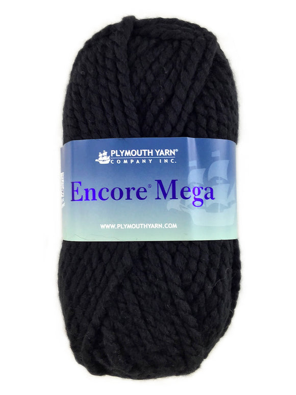 A black skein of Plymouth Encore Mega yarn