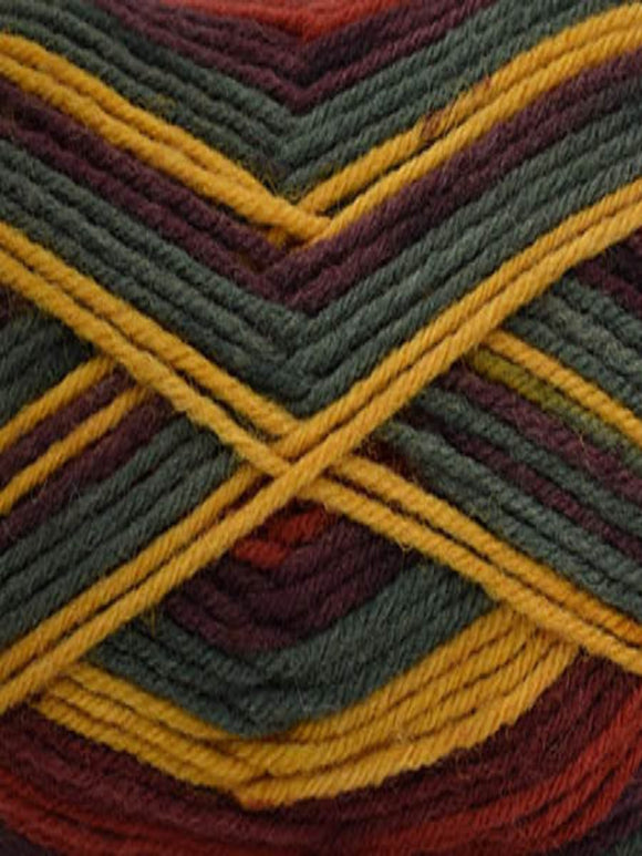 Close up of a skein of Deluxe Stripes in colorway 306 Cornucopia
