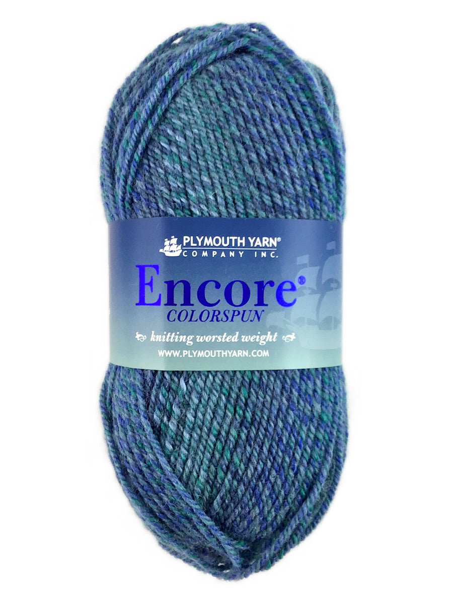 A blue mix of Plymouth Encore Colorspun yarn