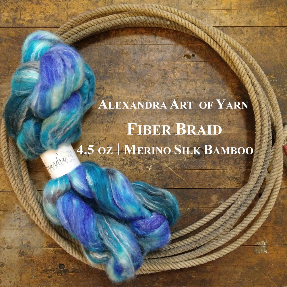 Photo of a blue fiber braid in a lasso on a wooden surface