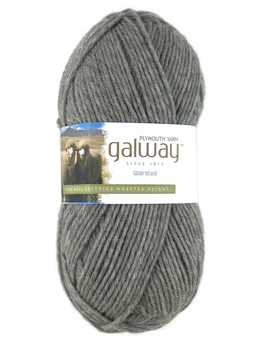 A gray skein of Plymouth Galway yarn