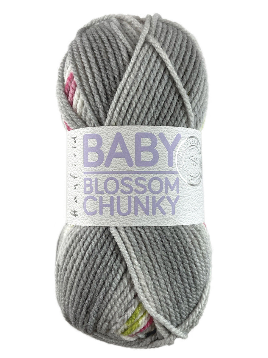 A grey skein of Hayfield Blossom Chunky yarn