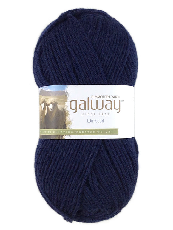 A blue skein of Plymouth Galway yarn