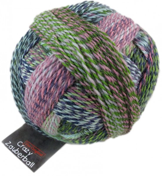 Schoppel Wolle Crazy Zauberball yarn color blue, pink and green