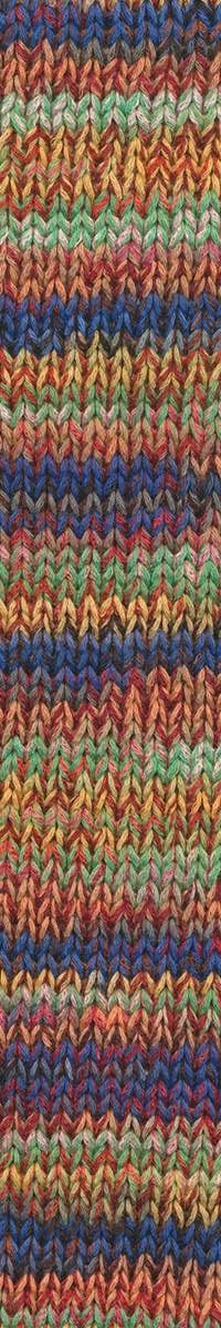 A photo of a swatch of pink, blue, green, and yellow Cairns yarn