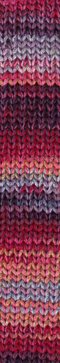 A photo of a swatch of  pink purple and yellow Cairns yarn