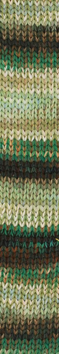 A photo of a swatch of green and gray Cairns yarn
