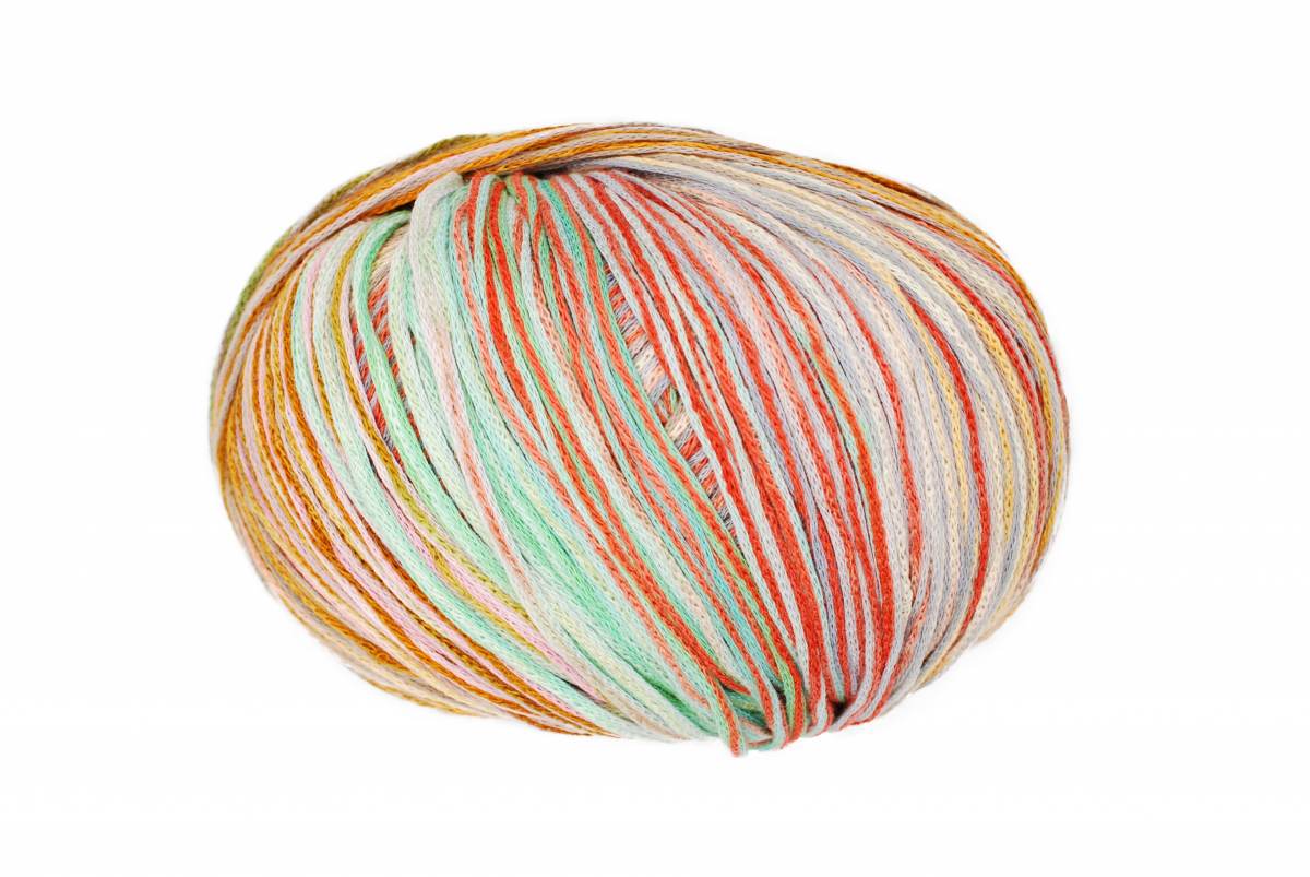 A photo of a pink, orange, and green Cairns yarn