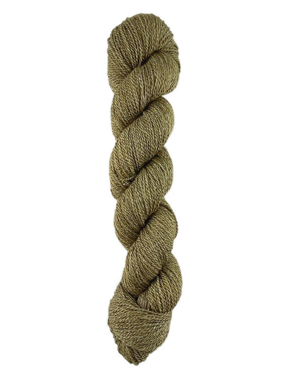 A khaki green skein of Mountain Meadow Wool Green River yarn