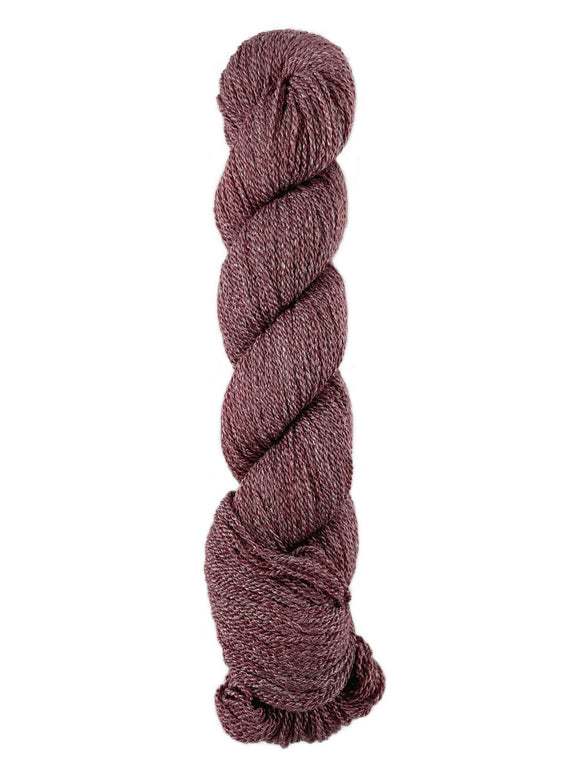 A red skein of Mountain Meadow Wool Green River yarn