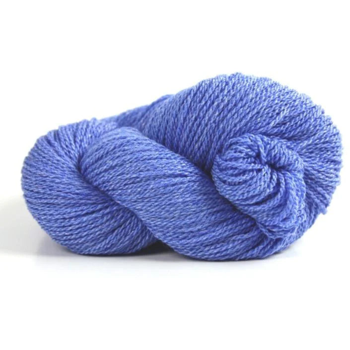 A blue skein of Mountain Meadow Wool Green River yarn