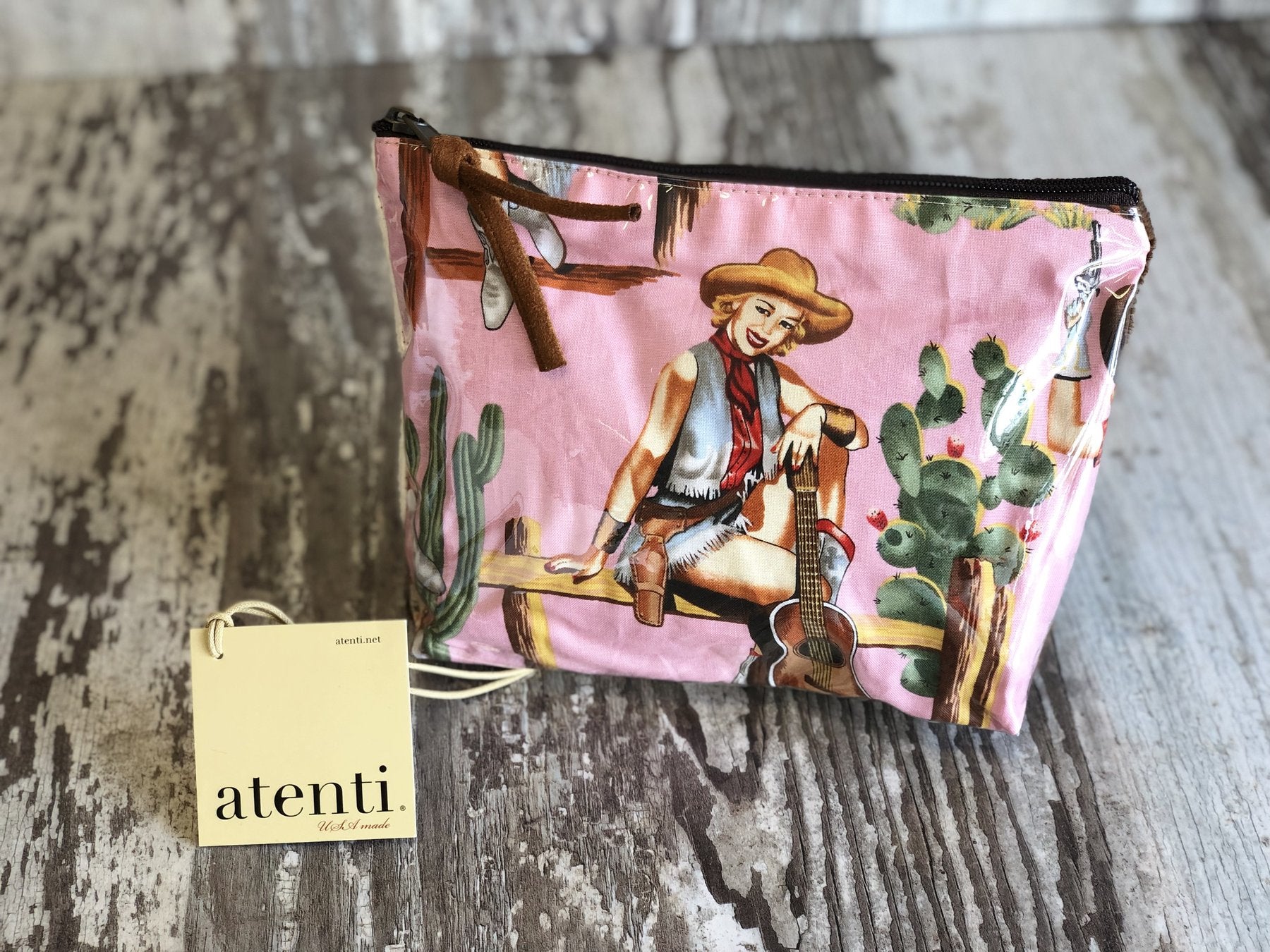 Atenti Pink Western Themed Accessories Pouch