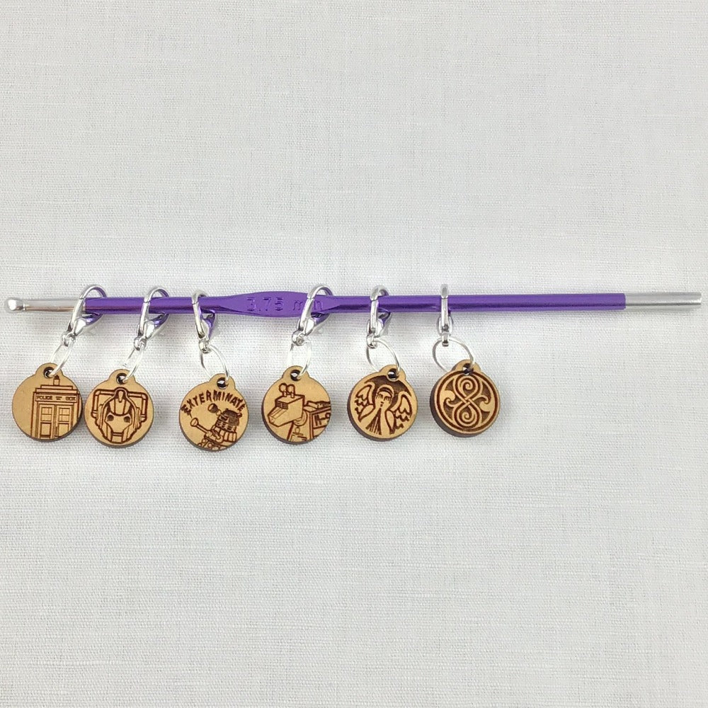 Dr. Who 6 wood crochet stitch markers