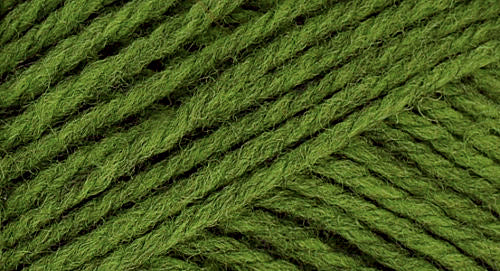 A close-up photo of a green sample of Nature Spun yarn