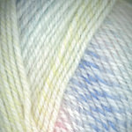 A pink, yellow, and blue sample of Plymouth Encore Colorspun yarn