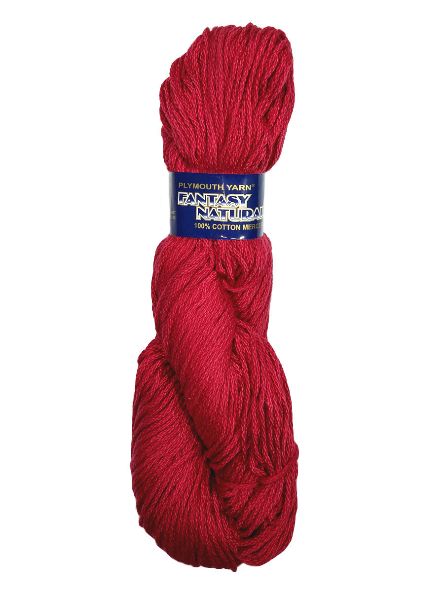 A red skein of Plymouth Fantasy Naturale yarn