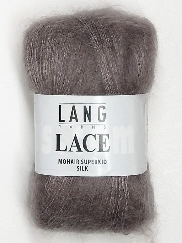 A photo of a cocoa (light brown) skein of Lang Lace yarn.
