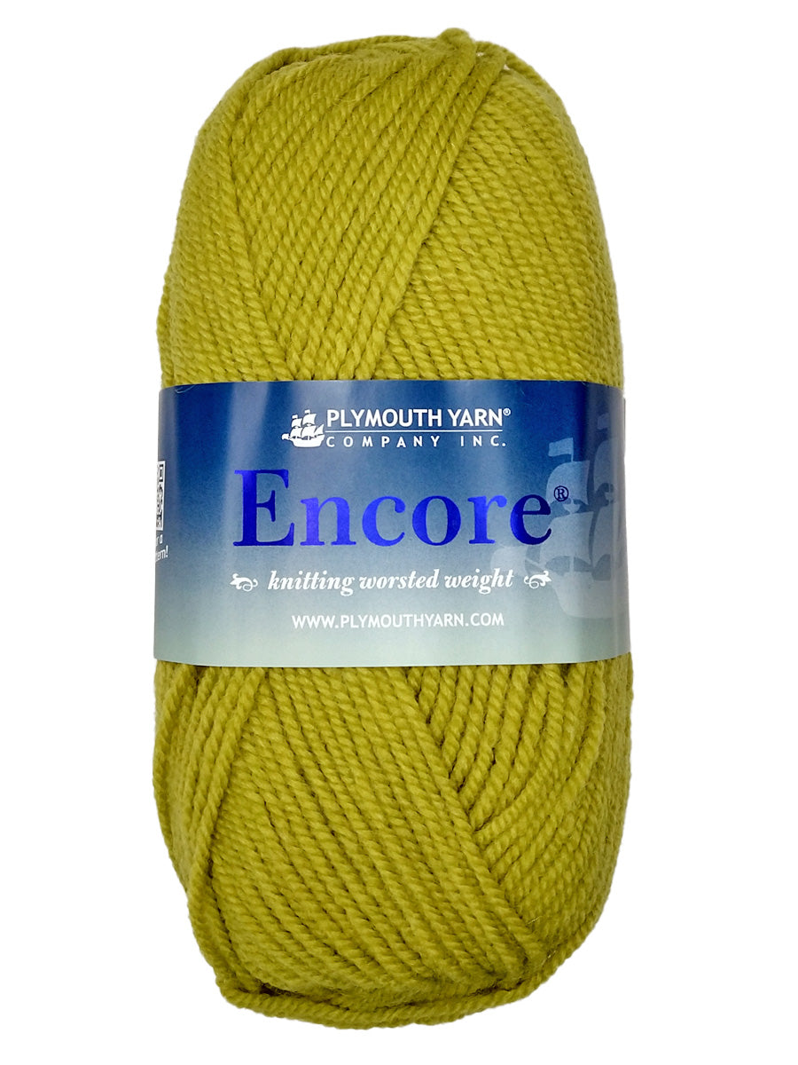 Photo of a yellowish skein of Encore Plymouth Yarn