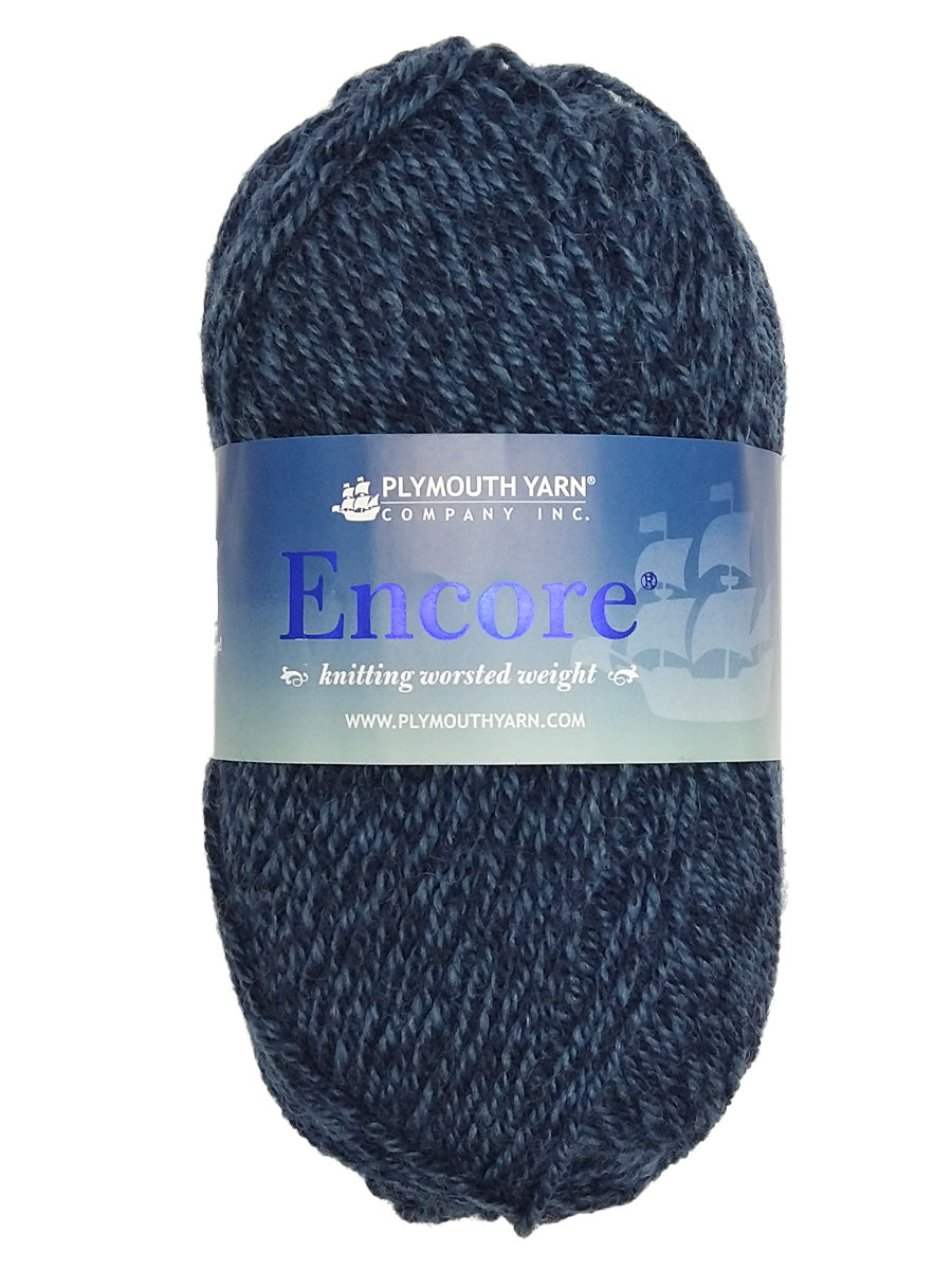 Photo of a navy blue and black skein of Encore Plymouth Yarn