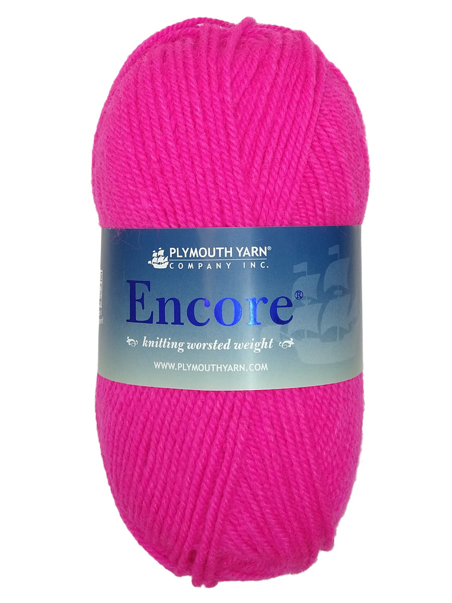 Photo of a neon pink skein of Encore Plymouth Yarn