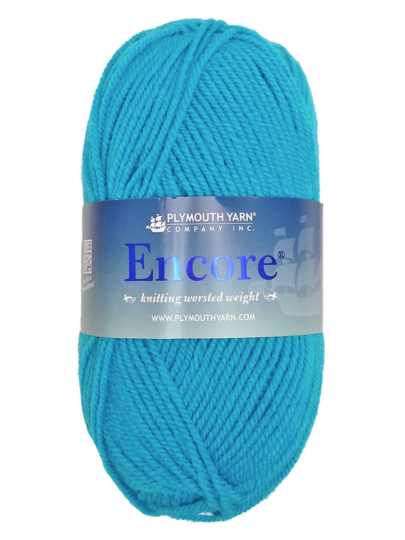 Photo of a blue skein of Encore Plymouth Yarn