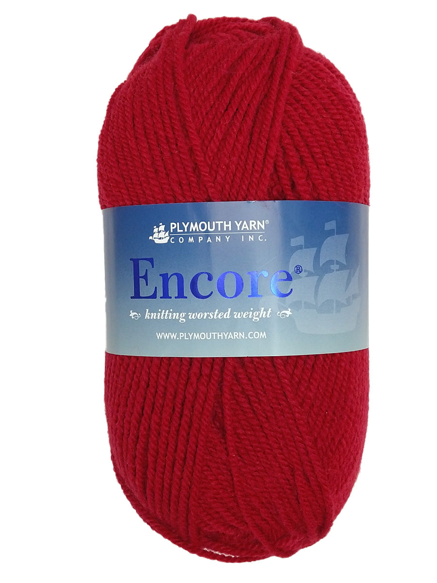 Photo of a red skein of Encore Plymouth Yarn