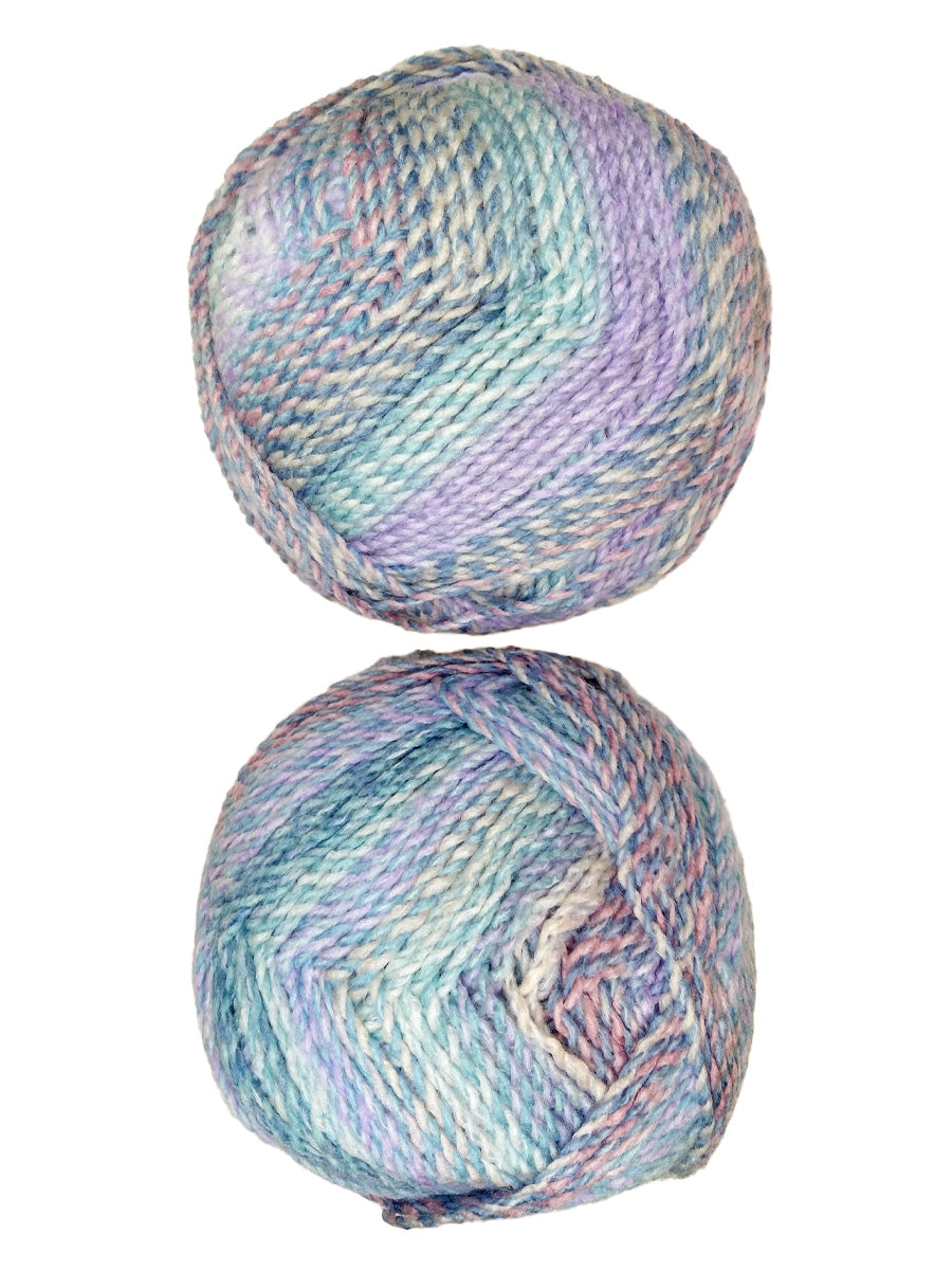A colorful photo of two balls of James C. Brett Marble Chunky yarn