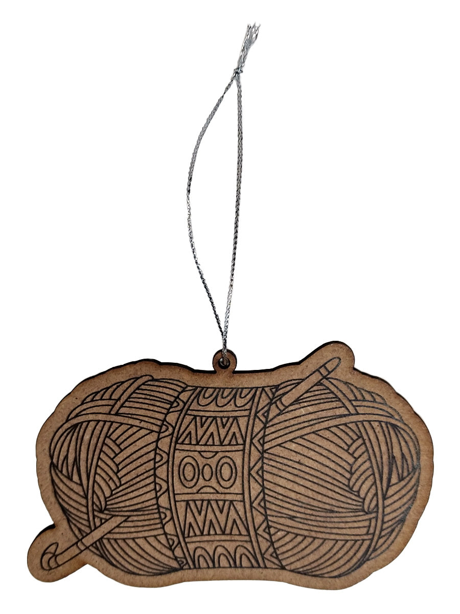 A Needle Runs Through It- Wooden Ornament- Yarn Skein Crochet Hook