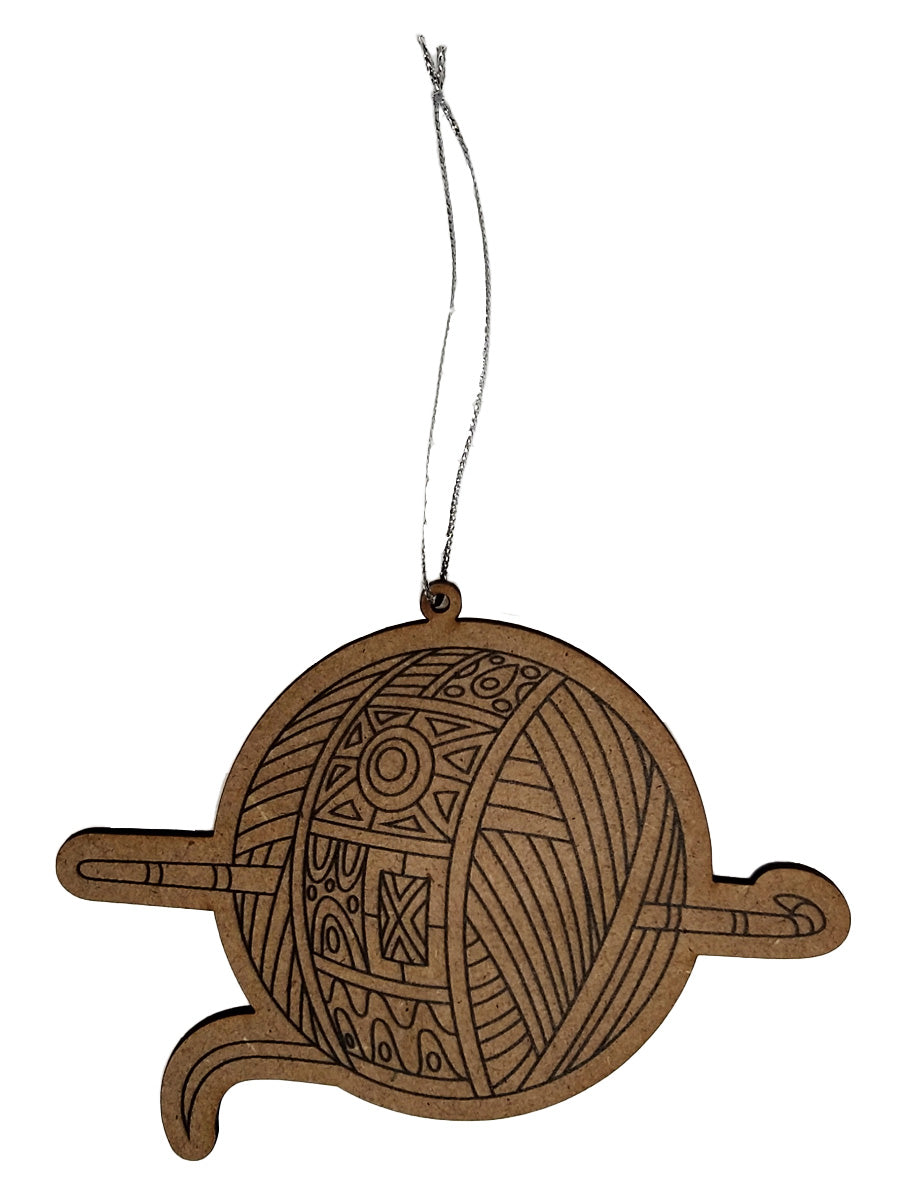 A Needle Runs Through It- Wooden Ornament- Yarn Ball Crochet Hook