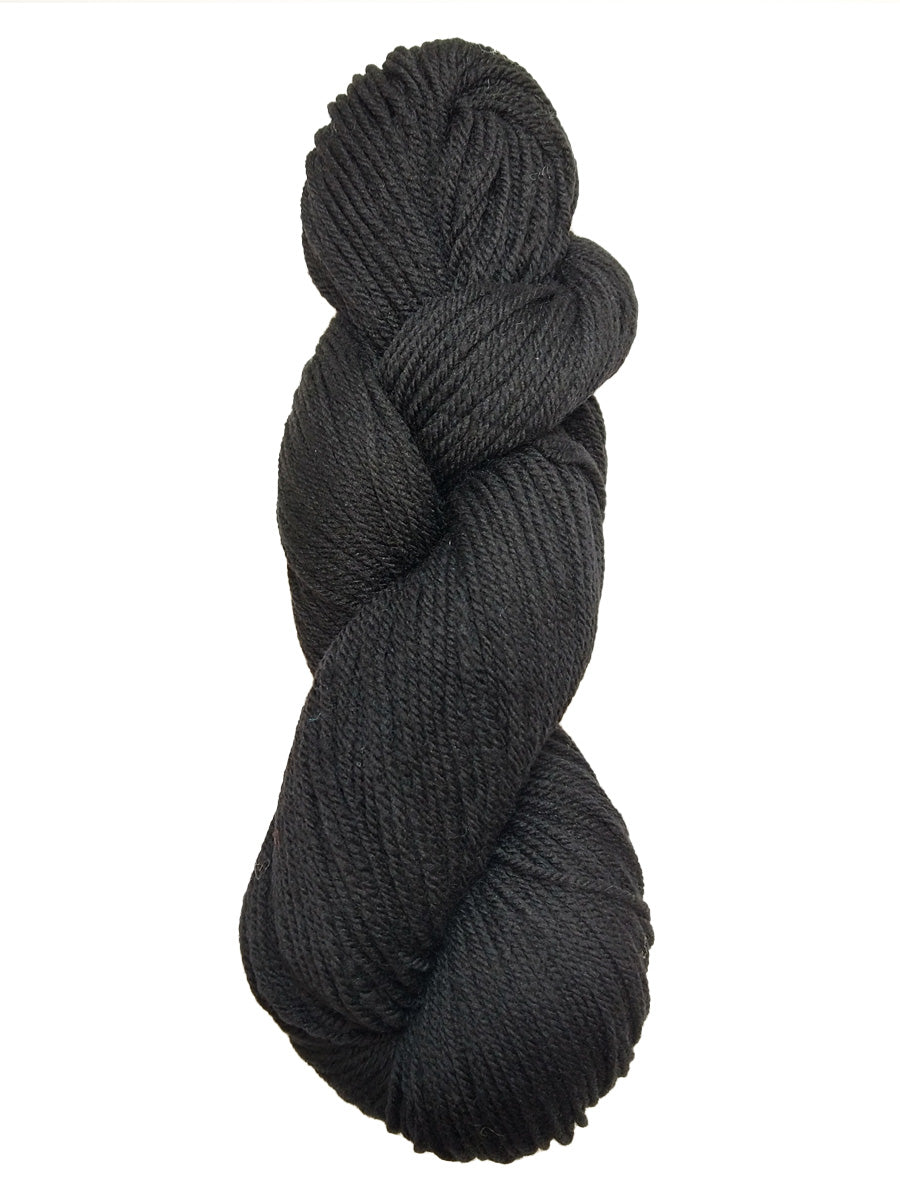 A black skein of Brown Sheep Prairie Spun DK yarn