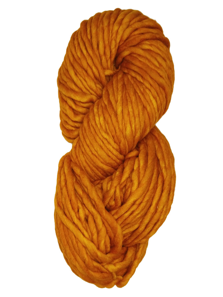 A burnt orange/yellow skein of Malabrigo Rasta yarn