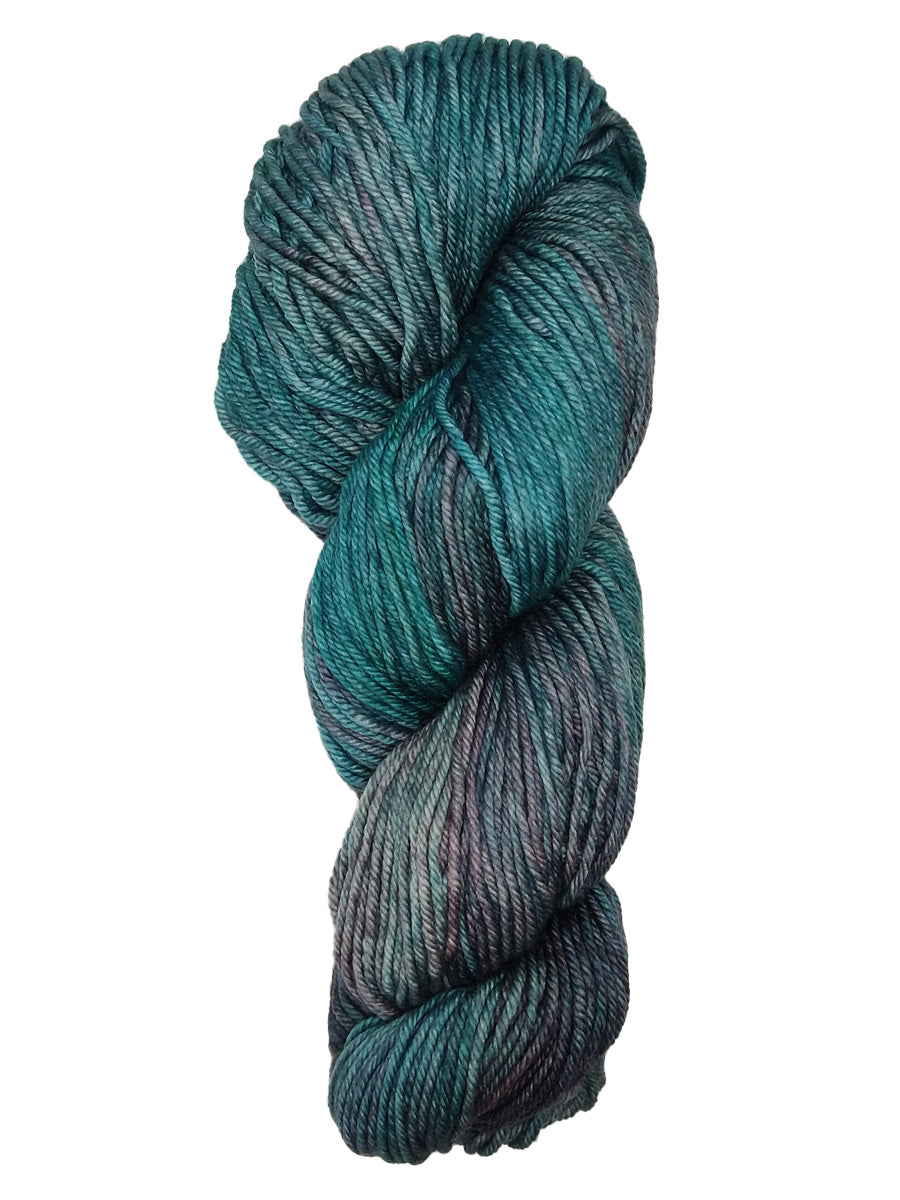 A colorful skein of teal and brown Malabrigo Rios yarn