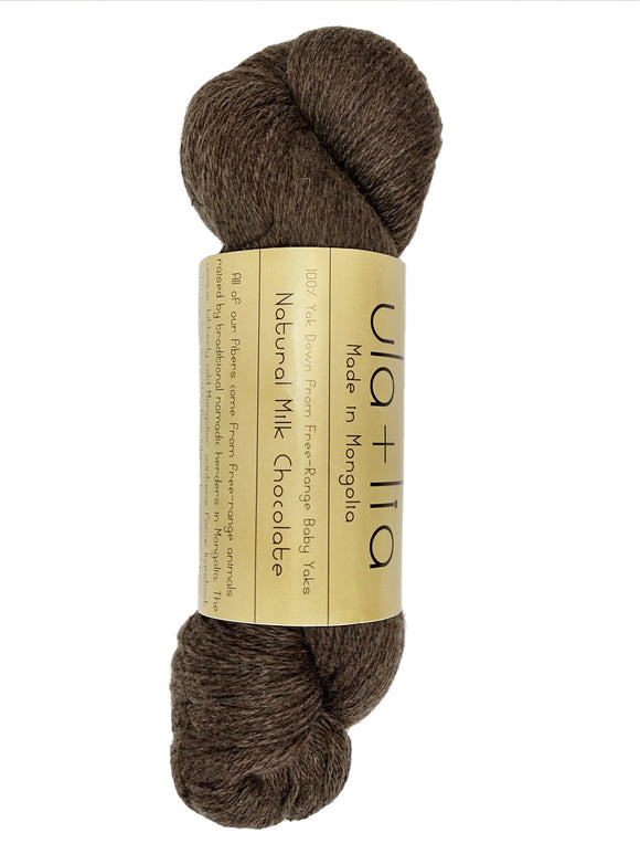 ULA+LIA Baby Yak Fingering Yarn color  milk chocolate (mid-toned brown)