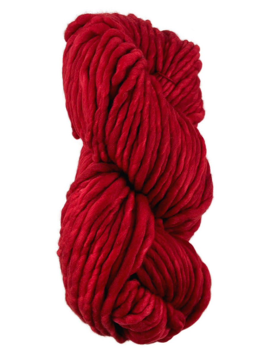 A red skein of Malabrigo Rasta yarn