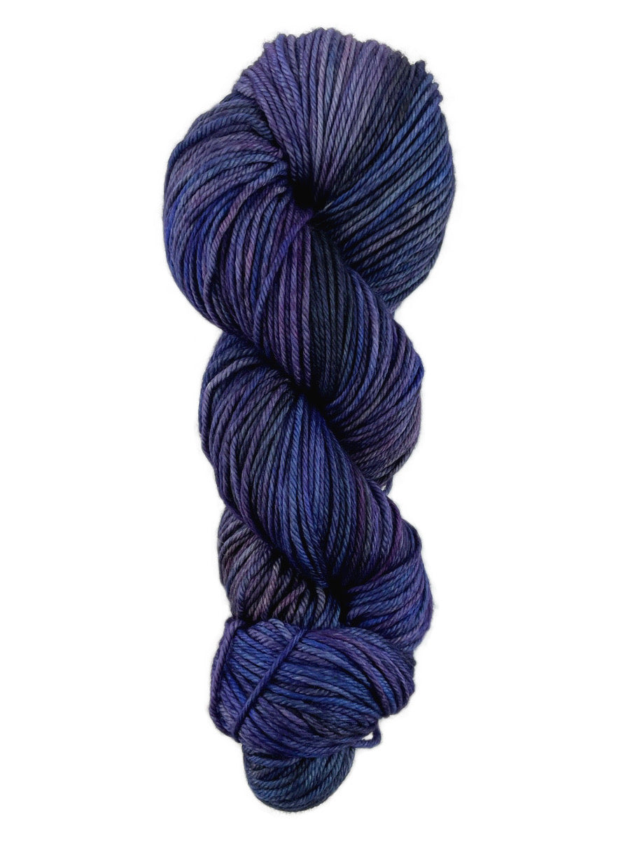 A colorful skein blues/purples Malabrigo Rios yarn