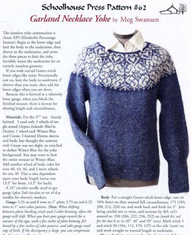 The cover of the Garland Necklace Yoke sweater knitted pattern