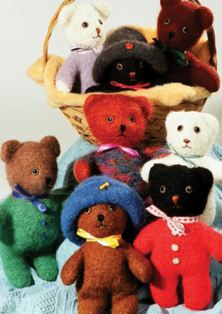 Felted teddy bears in multiple colors