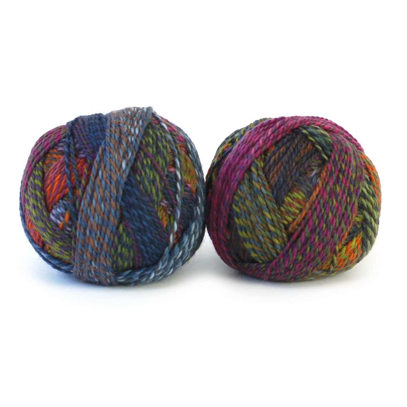 Schoppel-Wolle Edition 3 wool yarn color red, purple, green, and blue