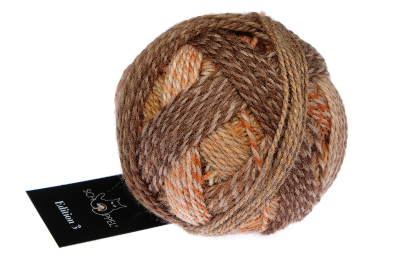 Ball of yarn with a label on a white background