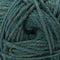 A close-up of a ball of yarn in a heathered teal blue-green color, showing the twisted plies and soft texture.